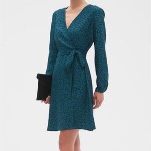Banana Republic teal polka dot wrap dress size 10